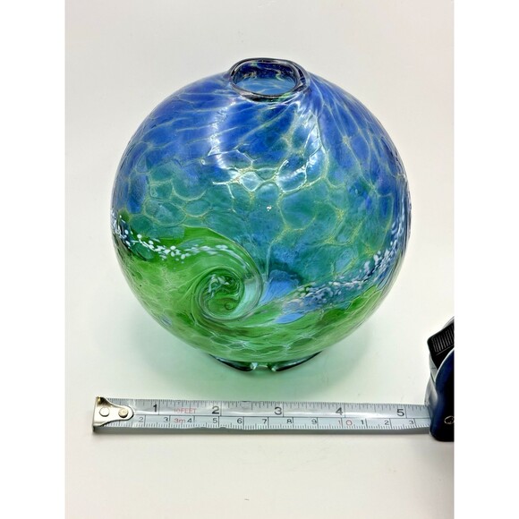 Kitras Art Glass Candle Dome Blue Green Van Glow Starry Night Luminary Used - Picture 11 of 13